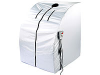 newgen medicals Portable Infrarot-Sauna V2 mit 2 Keramik-Heizern, Klapp-Sitz, 1.600 W; Massagesessel mit Bluetooth und App, Akku-Massagepistolen 