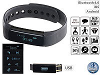 newgen medicals Fitness-Armband mit Bluetooth & Nachrichtenanzeige (Versandrückläufer); Fitness-Armbänder mit Herzfrequenz-Messung und GPS-Streckenaufzeichnung 