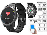newgen medicals Fitness-Uhr mit Bluetooth, Herzfrequenz und EKG-Anzeige, App, IP67; Fitness-Armbänder mit Herzfrequenz-Messung und GPS-Streckenaufzeichnung 