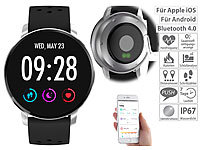 newgen medicals Fitness-Uhr mit Herzfrequenz-Messung, Bluetooth, Edelstahl, IP67; Fitness-Armbänder mit Bluetooth 