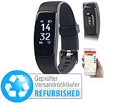 newgen medicals GPS-Fitness-Armband mit XL-Touch-Display, Versandrückläufer; Fitness-Armbänder mit Blutdruck-Anzeige und EKG-Aufzeichnung, Fitness-Armband mit Blutdruck- und Herzfrequenz-Anzeigen, Bluetooth 