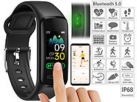newgen medicals ELESION-kompatibles Fitness-Armband, Farbdisplay, Bluetooth, App, IP68; Fitness-Armbänder mit Herzfrequenz-Messung und GPS-Streckenaufzeichnung Fitness-Armbänder mit Herzfrequenz-Messung und GPS-Streckenaufzeichnung 