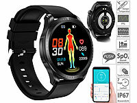 newgen medicals Fitness-Smartwatch, EKG-, Blutdruck & SpO2-Anzeige, App, IP67; Fitness-Armbänder mit Herzfrequenz-Messung und GPS-Streckenaufzeichnung 