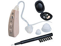 newgen medicals Digitaler HdO-Hörverstärker, 43 dB Verstärkung, 22-Stunden-Akku, USB; IdO-Hörverstärker, Infrarot-Stirnthermometer 