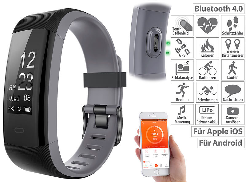 ; Fitness-Armbänder mit Herzfrequenz-Messung und Nachrichtenanzeige 