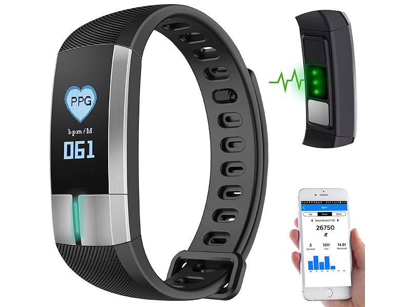 ; Fitness-Armband mit Blutdruck- und Herzfrequenz-Anzeigen, Bluetooth 