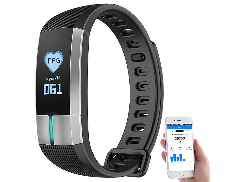 ; Fitness-Armband mit Blutdruck- und Herzfrequenz-Anzeigen, Bluetooth 