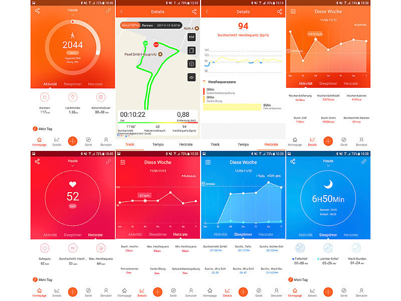 ; Fitness-Armbänder mit Herzfrequenz-Messung und GPS-Streckenaufzeichnung 