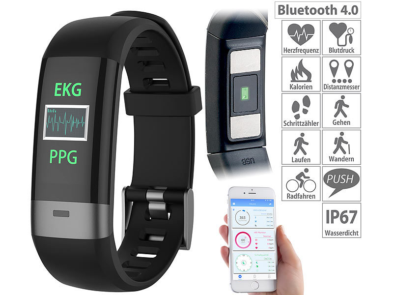 ; Fitness-Armband mit Blutdruck- und Herzfrequenz-Anzeigen, Bluetooth 