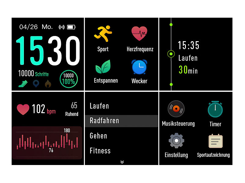 ; Fitness-Armbänder mit Herzfrequenz-Messung und Nachrichtenanzeige 