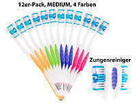 newgen medicals 12er-Pack Marken-Zahnbürsten mit Zungenreiniger, MEDIUM, 4 Farben