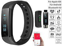 newgen medicals Fitness-Armband m. Bluetooth, Benachrichtigung, Pulsmesser, OLED, IP67; Fitness-Armbänder mit Herzfrequenz-Messung und GPS-Streckenaufzeichnung Fitness-Armbänder mit Herzfrequenz-Messung und GPS-Streckenaufzeichnung 