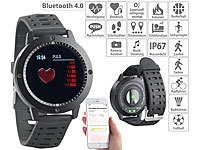 newgen medicals Fitness-Uhr, Touch-Farbdisplay, Blutdruck & Herzfrequenzanzeige, IP67; Fitness-Armbänder mit Herzfrequenz-Messung und GPS-Streckenaufzeichnung Fitness-Armbänder mit Herzfrequenz-Messung und GPS-Streckenaufzeichnung 