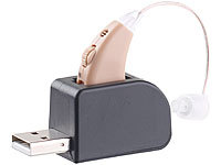 newgen medicals HdO-Hörverstärker HV-340 mit externem Hörer, Akku & USB-Ladeschale; Digitale HdO-Hörverstärker Digitale HdO-Hörverstärker 