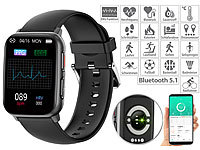 newgen medicals Fitness-Smartwatch mit Blutdruck und SpO2-Anzeige, Bluetooth, IP68; Fitness-Armbänder mit Herzfrequenz-Messung und GPS-Streckenaufzeichnung 