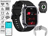 newgen medicals Fitness-Smartwatch mit EKG-, Herzfrequenz und Blutdruck-Anzeige; Fitness-Armbänder mit Herzfrequenz-Messung und GPS-Streckenaufzeichnung Fitness-Armbänder mit Herzfrequenz-Messung und GPS-Streckenaufzeichnung 