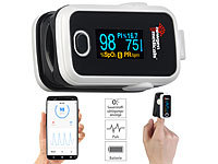 newgen medicals Medizinischer Finger-Pulsoximeter mit OLED-Farbdisplay, Bluetooth, App; Fitness- und Schlaftracker-Ringe mit SOS-Funktion und Touch-Steuerung Fitness- und Schlaftracker-Ringe mit SOS-Funktion und Touch-Steuerung 