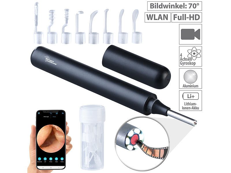 newgen medicals Nettoyeur d'oreille connecté avec caméra Full HD WOR-250