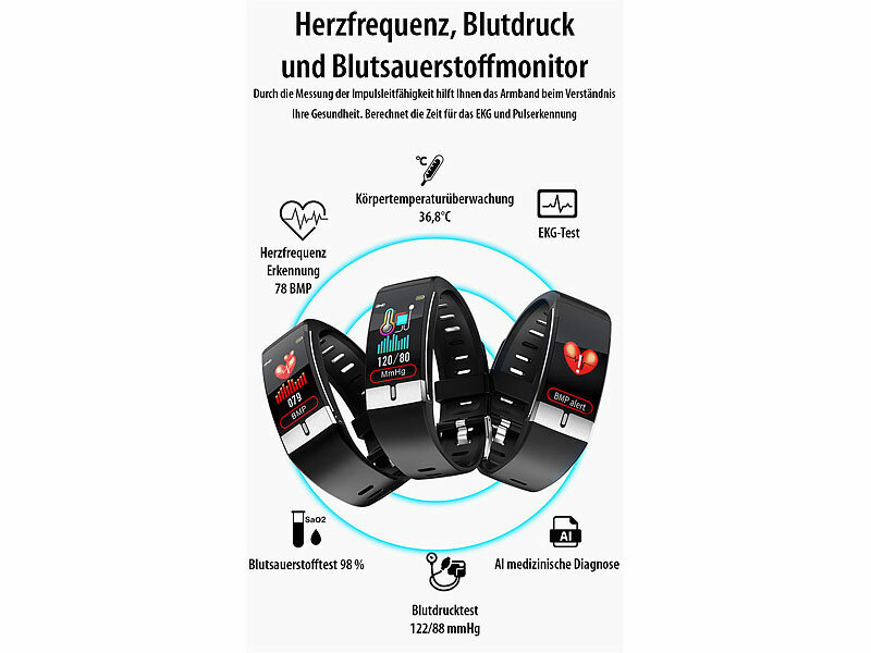 ; Fitness-Armbänder mit Blutdruck-Anzeige und EKG-Aufzeichnung Fitness-Armbänder mit Blutdruck-Anzeige und EKG-Aufzeichnung 